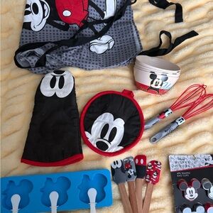 Disney Mickey Kitchen Bundle Apron Utensils 4 Bowl Set Chip Clips Popsicle Mold